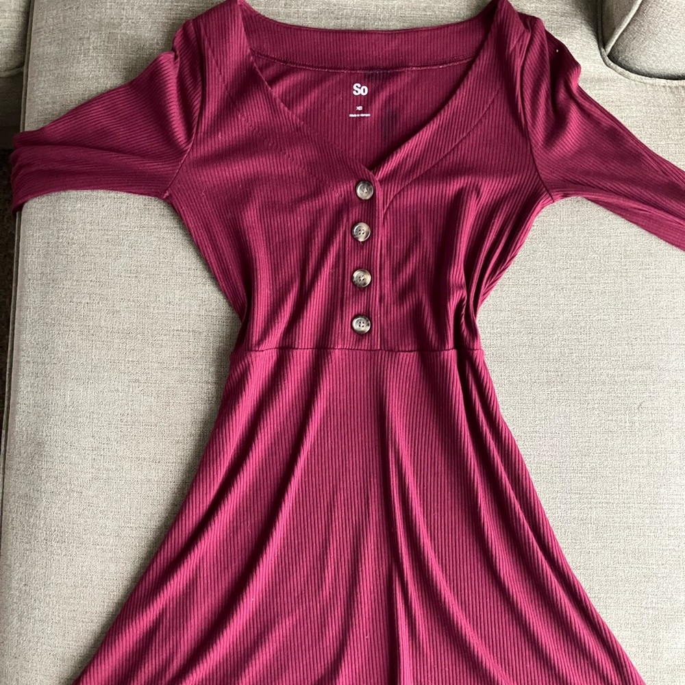 SO Women's Long Sleeve Burgundy Dress